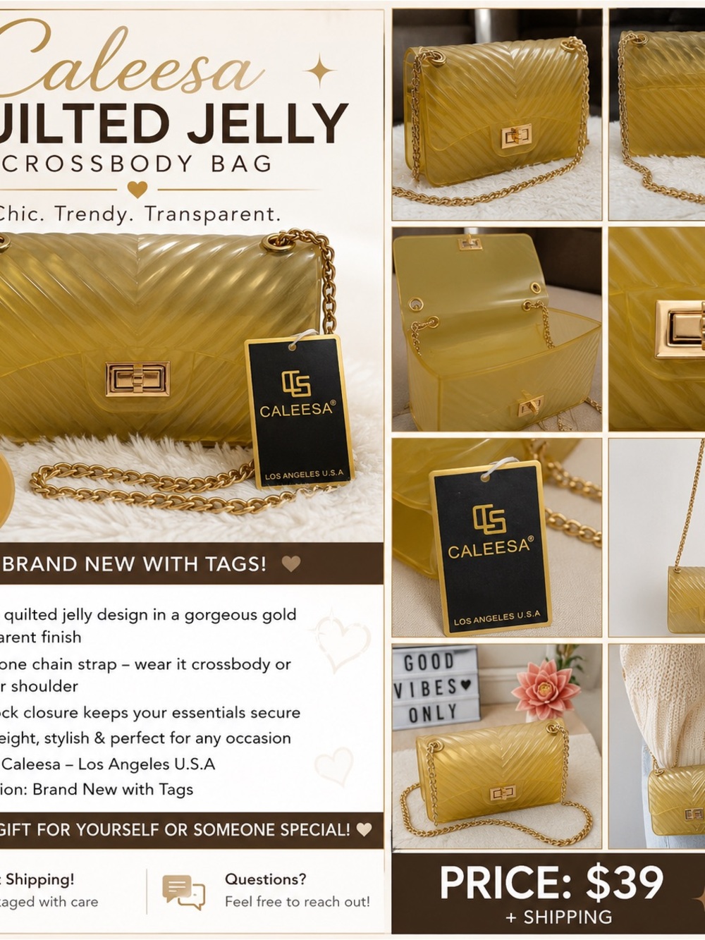 Quilted Jelly Crossbody Bag — Gold